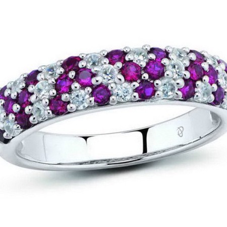 Sterling Silver Ring Created Ruby,White Cubic Zirconia (R301128CRZSL925) - US 5