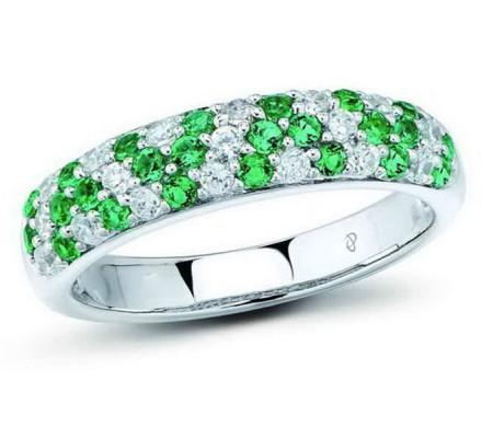 Sterling Silver Ring Green Spinel,White Cubic Zirconia (R301128GSZSL925) - US 5