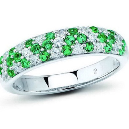 Sterling Silver Ring Green Spinel,White Cubic Zirconia (R301128GSZSL925) - US 5