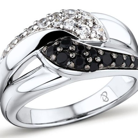 Sterling Silver w/ Black White Plating Ring Black spinel,White Cubic Zirconia (R301257BSNZSK925)