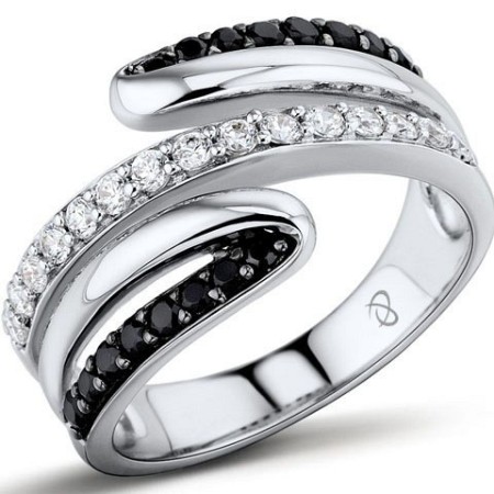 Sterling Silver Ring Black spinel,White Cubic Zirconia (R301258BSNZSL925)