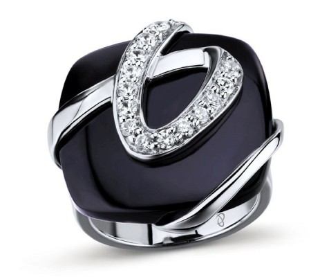 Sterling Silver Ring Created Black Ceramic,White Cubic Zirconia (R301352CBCZSL925) - US 6.75