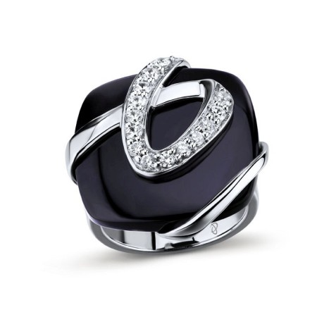 Sterling Silver Ring Created Black Ceramic,White Cubic Zirconia (R301352CBCZSL925) - US 6.75