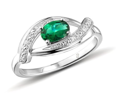 Sterling Silver Ring Green Glass,White Cubic Zirconia (R301401GRGZSL925)