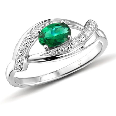 Sterling Silver Ring Green Glass,White Cubic Zirconia (R301401GRGZSL925)