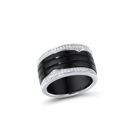 Sterling Silver Ring Black Ceramic,White Cubic Zirconia (R301412BKCZSL925) - US 6