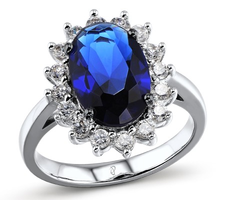 Sterling Silver w/ Black White Plating Ring White Cubic Zirconia,Blue Glass (R301435BLGZSK925) - US 5.5