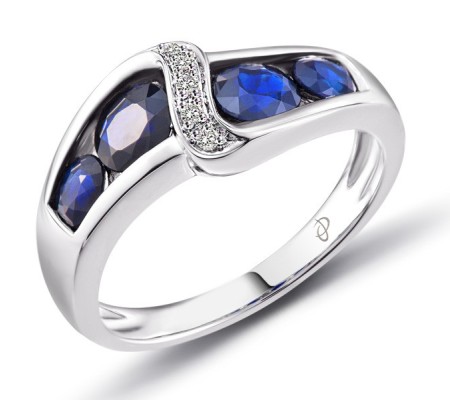 Sterling Silver Ring Blue Glass,White Cubic Zirconia (R303041CRSZSL925)