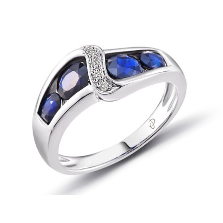 Sterling Silver Ring Blue Glass,White Cubic Zirconia (R303041CRSZSL925)