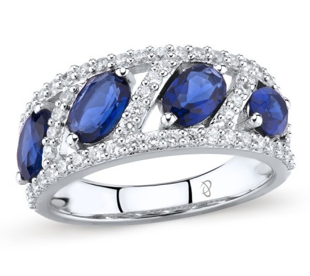 Sterling Silver Ring Blue Glass,White Cubic Zirconia (R303051BLGZSL925) - US 5