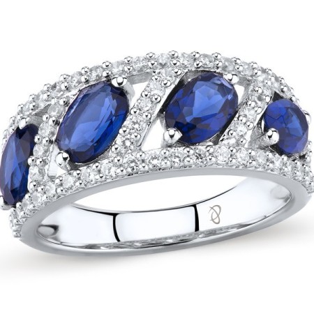 Sterling Silver Ring Blue Glass,White Cubic Zirconia (R303051BLGZSL925) - US 5