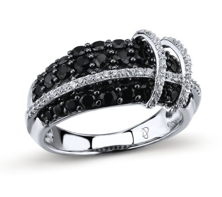 Sterling Silver w/ Black White Plating Ring Black spinel,White Cubic Zirconia (R303053BSNZSK925) - US 6