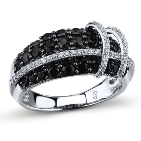 Sterling Silver w/ Black White Plating Ring Black spinel,White Cubic Zirconia (R303053BSNZSK925) - US 6
