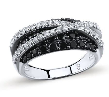 Sterling Silver w/ Black White Plating Ring Black spinel,White Cubic Zirconia (R303054BSNZSK925) - US 5