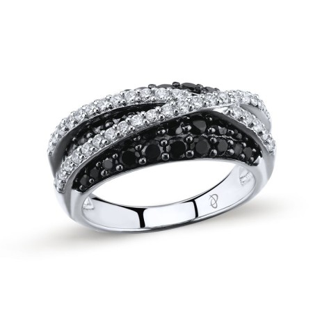 Sterling Silver w/ Black White Plating Ring Black spinel,White Cubic Zirconia (R303054BSNZSK925) - US 5