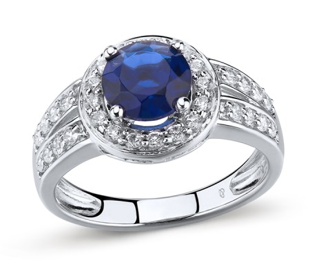Sterling Silver Ring Blue Glass,White Cubic Zirconia (R303069BLGZSL925) - US 5