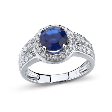 Sterling Silver Ring Blue Glass,White Cubic Zirconia (R303069BLGZSL925) - US 5