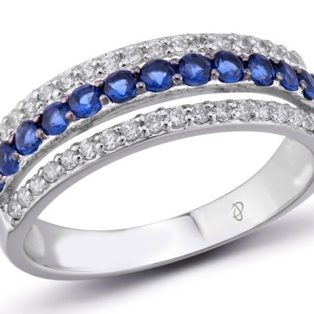 Sterling Silver w/ Black White Plating Ring Blue Nano Cubic Zirconia,White Cubic Zirconia (R303082BZZSK925) - US 5