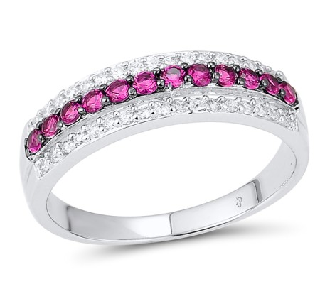 Sterling Silver w/ Black White Plating Ring Created Ruby,White Cubic Zirconia (R303082CRZSK925) - US 5