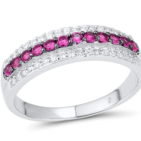 Sterling Silver w/ Black White Plating Ring Created Ruby,White Cubic Zirconia (R303082CRZSK925) - US 5