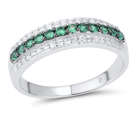 Sterling Silver w/ Black White Plating Ring Green Spinel,White Cubic Zirconia (R303082GSZSK925) - US 5