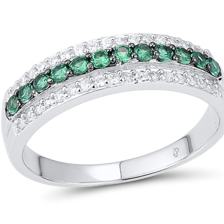 Sterling Silver w/ Black White Plating Ring Green Spinel,White Cubic Zirconia (R303082GSZSK925) - US 5