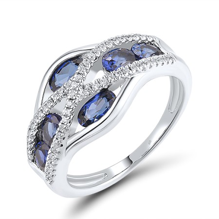 Sterling Silver Ring Created Sapphire,White Cubic Zirconia (R303097CRSZSL925)
