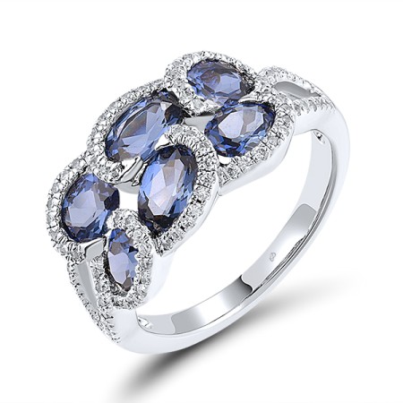 Sterling Silver Ring Created Sapphire,White Cubic Zirconia (R303100CRSZSL925)