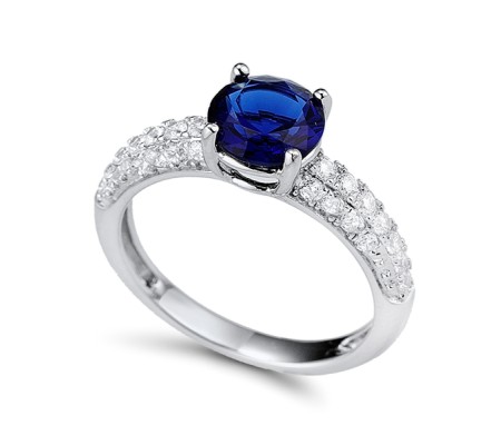 Sterling Silver Ring Blue Glass,White Cubic Zirconia (R303111BLGZSL925) - US 5