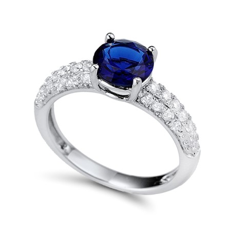 Sterling Silver Ring Blue Glass,White Cubic Zirconia (R303111BLGZSL925) - US 5