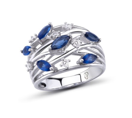 Sterling Silver Ring White Cubic Zirconia,Blue Glass (R303115BLGZSL925) - US 5