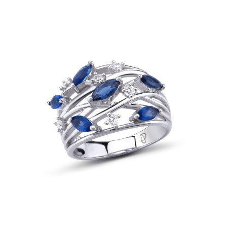 Sterling Silver Ring White Cubic Zirconia,Blue Glass (R303115BLGZSL925) - US 5