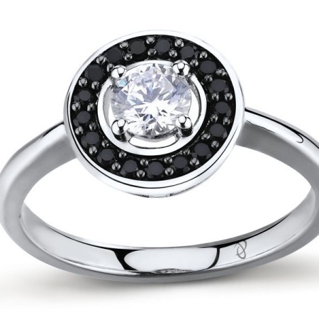 Sterling Silver w/ Black White Plating Ring Black spinel,White Cubic Zirconia (R303123BSNZSK925)