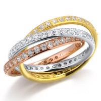 Sterling Silver w/ Rose Yellow White Plating Ring White Cubic Zirconia (R303143WCZST925) - US 6