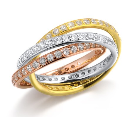 Sterling Silver w/ Rose Yellow White Plating Ring White Cubic Zirconia (R303143WCZST925) - US 6