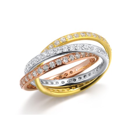 Sterling Silver w/ Rose Yellow White Plating Ring White Cubic Zirconia (R303143WCZST925) - US 6