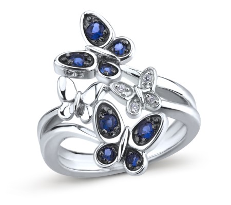 Sterling Silver w/ Black White Plating Ring Blue Nano Cubic Zirconia,White Cubic Zirconia (R303160BZZSK925) - US 5