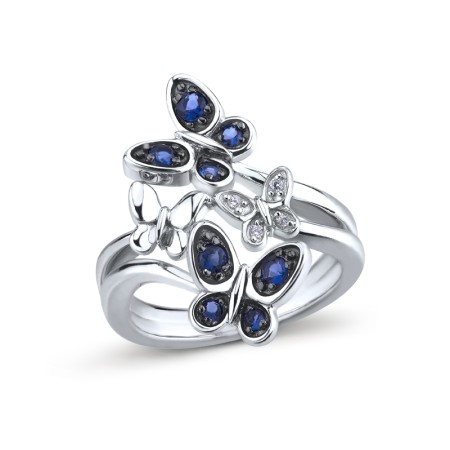 Sterling Silver w/ Black White Plating Ring Blue Nano Cubic Zirconia,White Cubic Zirconia (R303160BZZSK925) - US 5