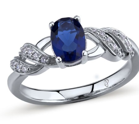 Sterling Silver Ring Blue Glass,White Cubic Zirconia (R303165BLGZSL925) - US 5