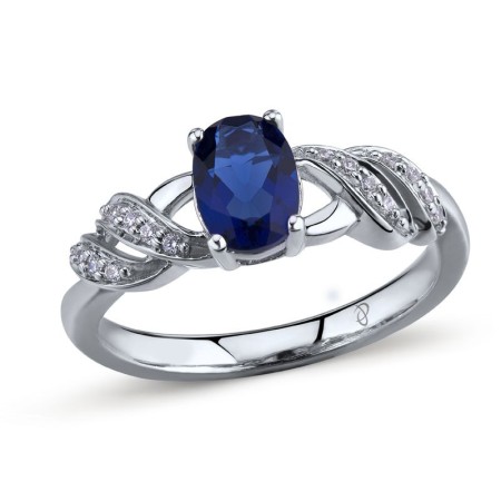 Sterling Silver Ring Blue Glass,White Cubic Zirconia (R303165BLGZSL925) - US 5