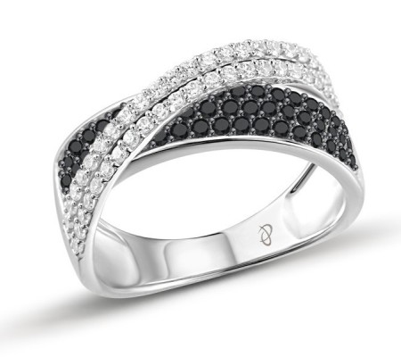 Sterling Silver w/ Black White Plating Ring Black spinel,White Cubic Zirconia (R303189BSNZSK925) - US 4.75