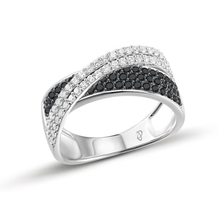 Sterling Silver w/ Black White Plating Ring Black spinel,White Cubic Zirconia (R303189BSNZSK925) - US 4.75