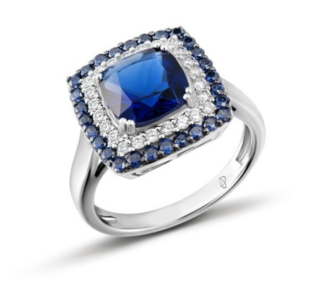 Sterling Silver w/ Black White Plating Ring Blue Glass,Blue Nano Cubic Zirconia,White Cubic Zirconia (R303192BLNZSK925) - US 5