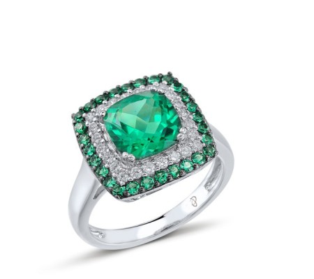 Sterling Silver w/ Black White Plating Ring Dyed Green Agate,Green Spinel,White Cubic Zirconia (R303192GSGZSK925) - US 5