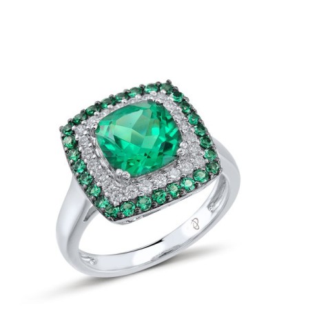 Sterling Silver w/ Black White Plating Ring Dyed Green Agate,Green Spinel,White Cubic Zirconia (R303192GSGZSK925) - US 5