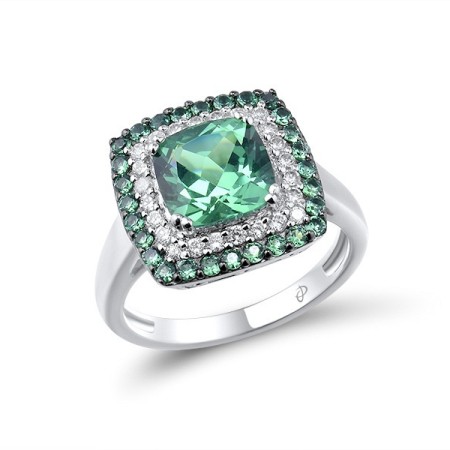 Sterling Silver w/ Black White Plating Ring Green Spinel,White Cubic Zirconia (R303192GSZSK925) - US 6