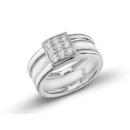 Sterling Silver Ring Black Ceramic,White Cubic Zirconia (R303205BKCZSL925) - US 5.25