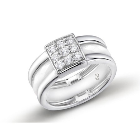 Sterling Silver Ring White Ceramic,White Cubic Zirconia (R303205WECZSL925) - US 5.25