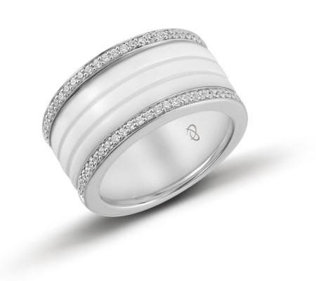 Sterling Silver Ring White Ceramic,White Cubic Zirconia (R303338WECZSL925) - US 6.5