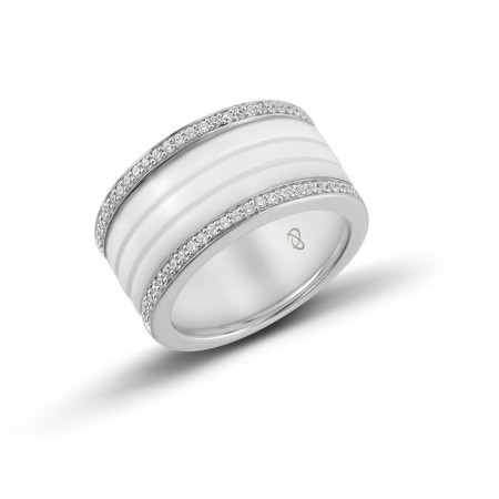 Sterling Silver Ring White Ceramic,White Cubic Zirconia (R303338WECZSL925) - US 6.5